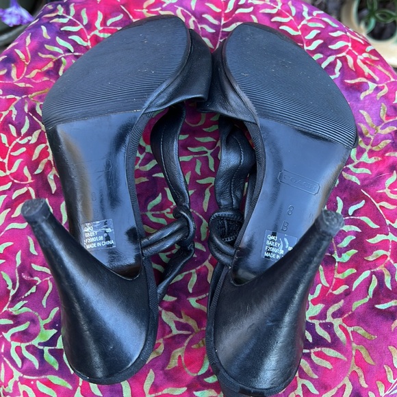 Coach Black Leather Open Toe / Sling Back High Heel Sandals - Picture 13 of 16